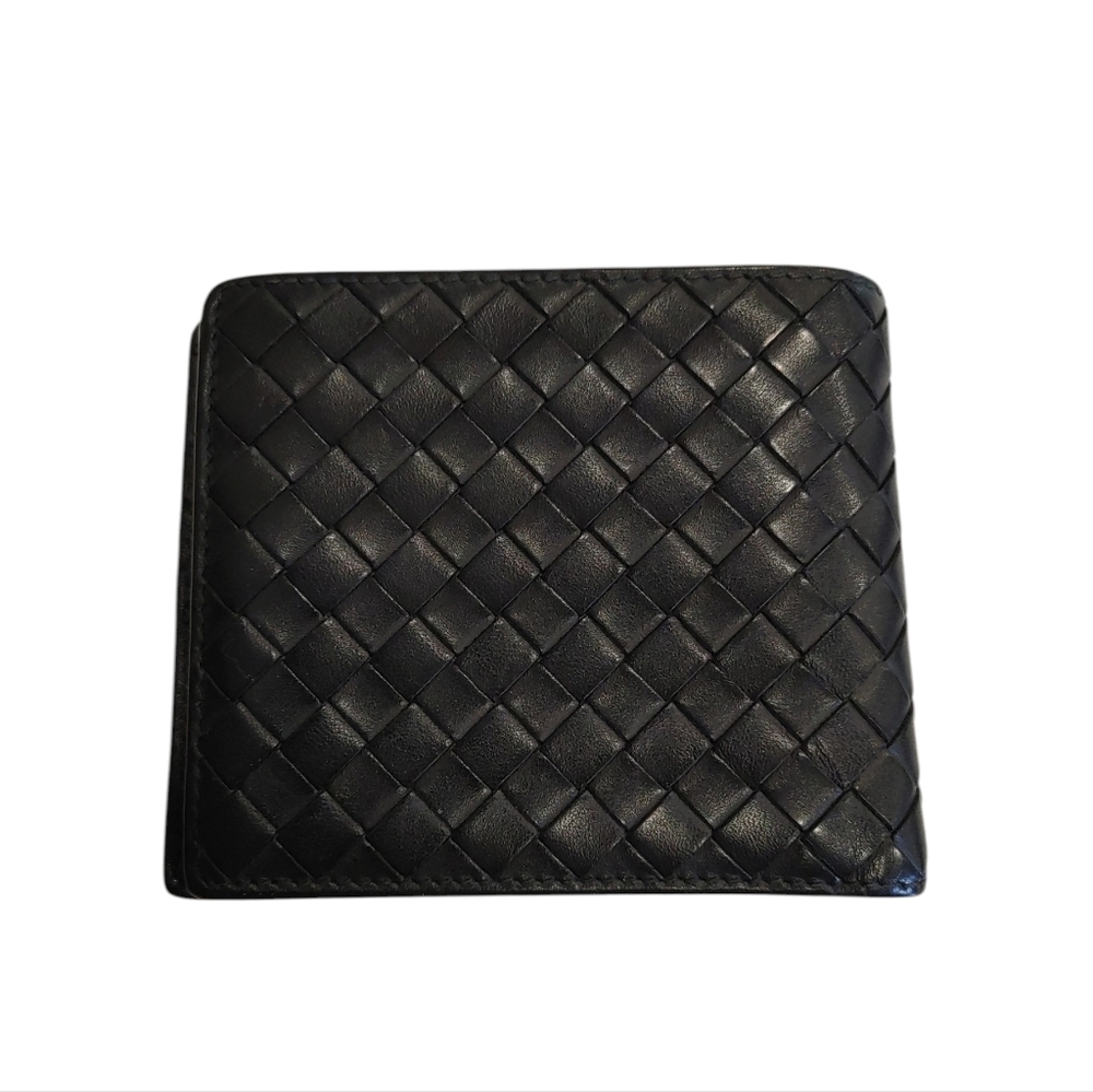 Bottega Veneta Black Leather Intrecciato Bi-Fold Wallet - Picture 2 of 16